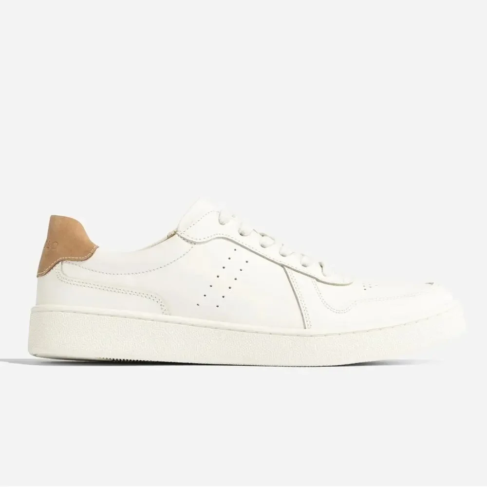 Nisolo Cream White Leather Sneakers with Tan Heel